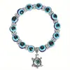 Amazon Explosiones Pulsera Ojo de Diablo Azul Pulsera de Cuentas Redondas de Resina Pulsera con Colgante Palma de Fátima Venta al por Mayor