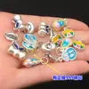 Pingente de Lingote de Abóbora Azul Queimado em Prata Pura S999 Pulseira de Cristal Tecida à Mão Colar Acessórios DIY Feitos à Mão