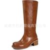 Botas Altas para Mujer, Punta Cuadrada, Tacón Grueso, Botas Altas, Estilo Europeo y Americano, Botas Largas Por Encima de la Rodilla, Botas Nuevas para Mujer, Zapatos de Talla Grande para Mujer