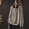 Nuevo Estilo Otoño e Invierno Tejido de Punto de Algodón con Capucha Rayado para Mujer, Tejido Básico Retro Holgado de Manga Larga, Versátil