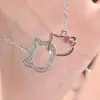 Colar Fofo da Hello Kitty para Mulheres, Anel Doce do Gatinho Kt, Conjunto Simples, Moderno e Versátil para Estudantes