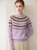 Suéter jacquard Fair Isle 100% cashmere puro outono e inverno para mulheres, suéter de malha pullover com gola semi-alta, top versátil vintage