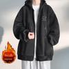 Cardigan largo com capuz estilo Hong Kong, marca da moda, forrado de fleece, suéter espesso, masculino, outono, moderno, casual, versátil, manga longa, casaco