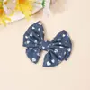 Grampo de Cabelo Azul Denim com Lantejoulas e Laço, Presilha BB com Bolinhas e Coração Estilo Menina, Grampo Lateral Estilo Coreano