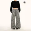 Calça de Moletom Yongfang Estilo Americano Casual com Listras Pretas e Brancas para Homens e Mulheres, Modelagem Solta com Cordão Elástico, Estilo Preguiçoso, Calça Reta Larga com Caimento