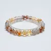 [Esmalte de Playa Poco Profundo] Pulsera de Cristal Súper Siete Negro Dorado Natural para Mujer La Más Fácil de Combinar Pulsera de Cristal Amarillo Torre Blanca Venta al por Mayor