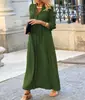 Vestido Europeo y Americano 2025 Amazon Wish Nuevo Color Puro Cuello en V Manga Larga Simple Casual Falda Vestido de Otoño e Invierno
