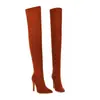 Botas altas elásticas de color liso y puntera redonda para otoño e invierno, botas largas transfronterizas europeas y americanas para mujer, plataforma impermeable, tacón ultraligero, tacón de aguja para mujer