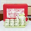 Juego de Tazas de Agua de Cerámica Estilo Crema para Sala de Estar del Hogar Hospitalidad Tetera de Flores Retro Taza de Té Regalo de Inauguración de Casa Boda