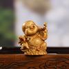 Escultura em Buxo do Buda Maitreya com Rosto Sorridente, Simbolizando Sorte, Prosperidade, Longevidade e Felicidade, em um Novo Estilo Chinês, Decoração de Casa em Madeira Maciça, Ornamento Portátil, Decoração de Mesa
