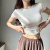 Camiseta feminina estilo americano, gola redonda, manga curta, estilo high street, com corte slim, para esportes internos, estilo Xia Kardashian, para meninas