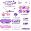 Decoración de fiesta con temática de lavanda morada transfronteriza con estrellas de amor, bola de flores de papel de película de aluminio, bandera para tirar de la decoración de feliz cumpleaños