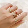 Moda Transfronteriza Europea y Americana Nuevo Lujo Ligero Cadena de Diamantes de Colores Anillo Deslizante Diseño de Nicho para Mujer Anillo de Cobre Chapado en Oro Real