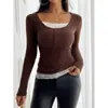 2025 Comercio Exterior Transfronterizo Mujer Cuello Cuadrado Botones Encaje Ajustado Top de Punto Suéter de Punto Calado Mangas Largas