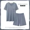 Pijama de Modal Masculino Verão Algodão Seda Manga Curta Shorts Pulôver Tamanho Grande Jovem Masculino Fino Traje para Casa