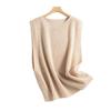 Chaleco de Lana 100% para Mujer, Estilo Nuevo Otoño 2025, Cuello Redondo, Prenda Exterior Versátil, Suéter para Capas, Cárdigan de Punto para Mujer