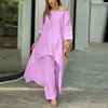 Conjunto de dos piezas de traje irregular de manga larga, pantalones anchos y talla grande, estilo casual, de algodón y lino, para mujer de Europa y América del 2024