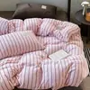 Mesmo estilo de blogueira do Xiaohongshu, estilo Ins de inverno, lençol de cama espesso e quente, conjunto de quatro peças de veludo de leite, capa de edredom de listras mistas 1