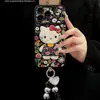 Adequado para transformação instantânea em Apple 17promax Couro Preto Floral Gato KT Corrente de Contas Personalização UV Capa Rígida Macia para iPhone