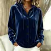 Jaqueta Cardigan de Veludo Dourado de Manga Longa com Capuz e Botões Casual Fashion Cor Sólida Nova Outono/Inverno Europeia e Americana para Mulheres