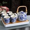 Xinmingxuan Cerámica Azul y Blanca Vintage con Filtro Juego de Té Doméstico Juego de Té Tetera de Porcelana Taza de Té Tetera de Cola Juego de Té