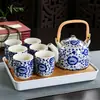 Juego de Té para el Hogar de Porcelana Azul y Blanca Retro con Filtro Tetera Cerámica Tazas de Té Olla con Asa Juego de Té