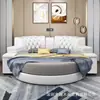 Cama redonda multifuncional de moda, moderna y elegante, con tapicería capitoné, cama de cuero, cama redonda doble grande para dormitorio principal en villa