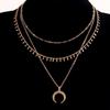 Conjunto de collar de mujer de moda europea y americana, joyería de moda de metal, cadena de labios multicapa, collar con colgante de luna en relieve