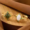 Chapado en Oro Esmerilado de 18K nuevo jade blanco Jade Jade jade diseño de personalidad de dama temperamento apertura anillo ajustable