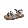 Sandalias de Moda para Niñas 2026 Zapatos Infantiles Verano Sandalias de Doble Tira con Lazo y Lentejuelas Estilo Étnico para Niñas Zapatos de Princesa