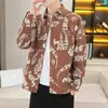 Chaqueta Camisa Informal Holgada con Solapa Estampada Primavera Verano Letra Raya Vertical Blanca y Negra Versátil Manga Larga para Hombre