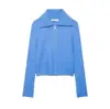 Para Comercio Exterior Europeo y Americano Transfronterizo Ropa de Mujer Aliexpress Más Vendido Otoño Simple Versátil Azul Claro Solapa Cremallera Suéter