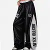Pantalones de chándal de jazz callejero americano para hombre y mujer, pantalones holgados rectos de pierna ancha con estampado de letras, pantalones de baile hip-hop