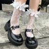 Meias Brancas JK de Cano Médio para Mulheres, Renda Fina Fofas Estilo Japonês Lolita com Sapatos Mary Jane