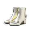 Sapatos femininos para comércio exterior, novos modelos outono e inverno, bico fino, zíper lateral, quentes, salto grosso, emagrecedores, versáteis, botas curtas femininas simples, tamanho grande