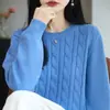 Suéter de punto trenzado estilo casual para mujer, de hilo de algodón puro engrosado, manga larga, ajuste holgado, jersey estiloso y rejuvenecedor