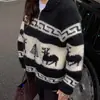 Suéter cárdigan chaqueta de punto jacquard resistente de estilo coreano para otoño e invierno, nuevo, con temática navideña, para mujer, en gris y negro con patrón de ondas