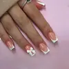 Parches para Manicura Blancos Elegantes Estilo Francés con Lazo Dulce y Sencillo Estilo Europeo y Americano Uñas Portátiles Extraíbles 24 Piezas