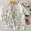 Yunduo Algodão Verão Novo Pijama para Mulheres Doce Desenho Animado Manga Curta Shorts Conjunto Verão Casual Roupa de Casa Pode Ser Usado Fora