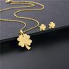 Conjunto de collar y aretes geométricos de moda de trébol de cuatro hojas transfronterizo oro de 18K simple nuevo acero de titanio collar de trébol de cuatro hojas mujeres
