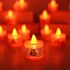 Vela Eletrônica Vermelha com o Caractere "" (Boa Sorte), Chama LED Simulada, Piscando para Oferta a Buda, Modelo Novo para o Altar