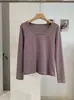 Camiseta básica de manga larga ajustada de color liso con cuello en U y hombros rectos para mujer KEKEZOON 8800