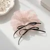 Organza francesa com perfuração a quente, laço listrado, anel de cabelo para intestino grosso, fita, envoltório, pérola, elegante, anel de cabeça, flor, anel de intestino