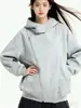 Moletom com Capuz Cinza Claro Personalizado para Mulheres, Novo da Primavera, com Design de Zíper Diagonal, Casual Solto, Tendência and Cool, Top com Efeito Emagrecedor