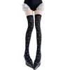 Nuevos Calcetines de Punto Hasta la Rodilla con Lunares Blancos y Negros para Primavera y Verano, Calcetines de Moda de Terciopelo Estilo Holgado por Encima de la Rodilla con Estampado