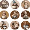 9 Peças Presentes Criativos Porta-Copos Redondos de Madeira Padrão de Desenho Animado Cowboy Tapete para Bebida Café Tapete de Mesa Folha de Flandres Estilo Nórdico