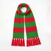 Bufanda tejida con borlas estilo navideño transfronteriza, bufanda abanico para hombres y mujeres, bufanda a rayas tejida jacquard a bloques de color para otoño e invierno