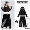 Conjunto de roupa de jazz para meninas, moletom cropped preto, fantasia de performance de dança de rua hip-hop da moda para meninas jovens