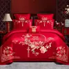 Textil Hogar Boda Juego de Cuatro Piezas Funda de Edredón Bordada para Boda Habitación de Boda Roja Cama de Boda Juego Festivo Chinoiserie