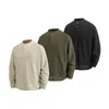 SANHOMME Tendência Retrô Americano Outono Camisa Base Top Moletom Masculino Gola Henley Jaqueta Solta 7069